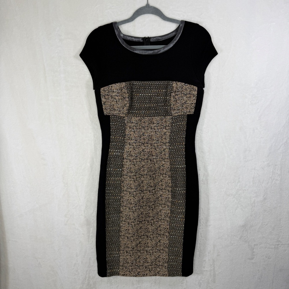 Yoana Baraschi Sheath Dress Womens Size S Black Gold Tweed Metallic‎ Colorblock